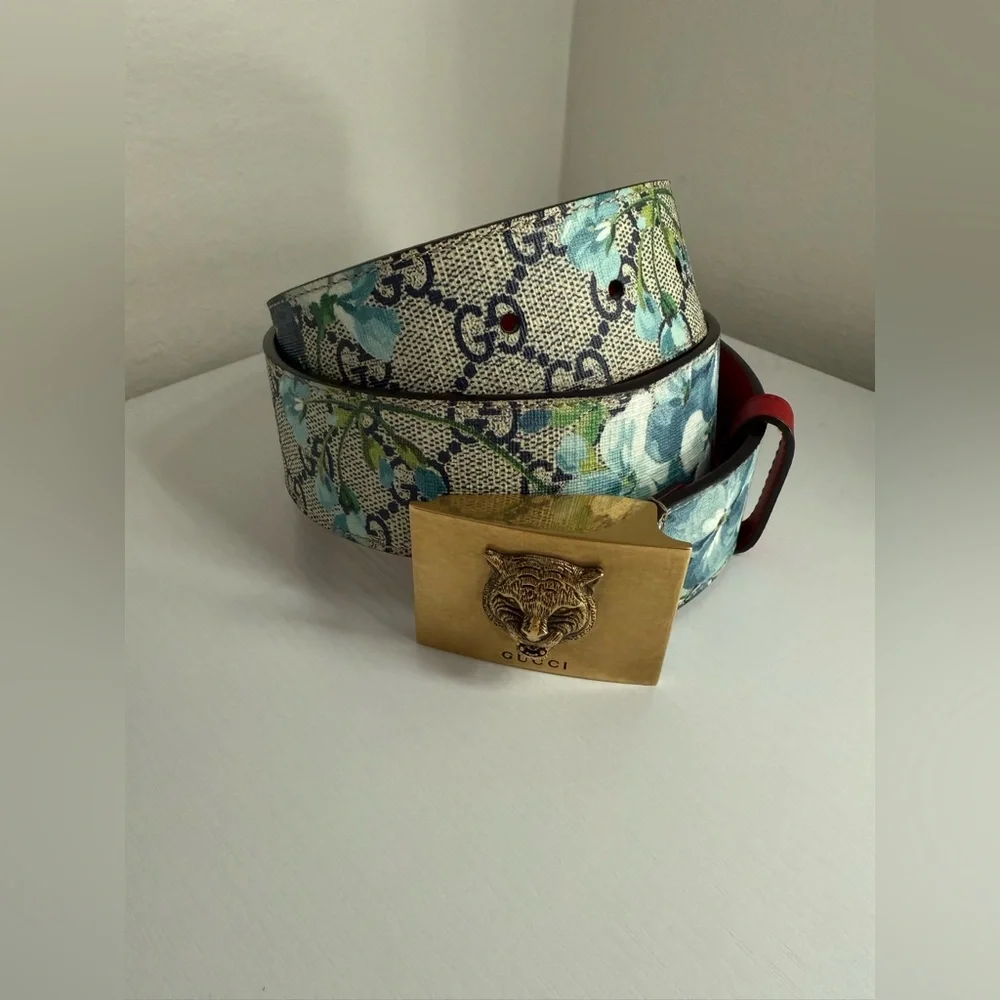 GUCCI GG Supreme Blooms Tiger Belt Size 34 - Picture 2 of 10